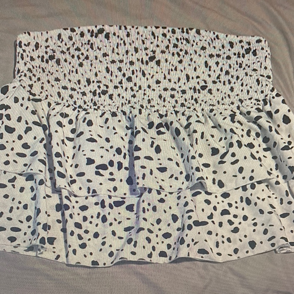 SHEIN White Mini Skirt with Black Dalmatian Spot Print
